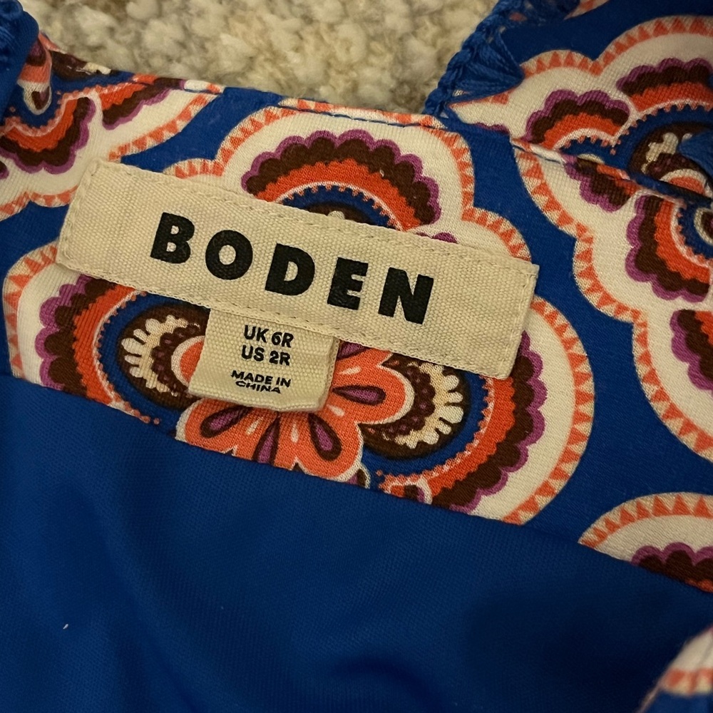Boden Red & Blue Printed Maxi Dress with Waist Tie - Picture 3 of 4